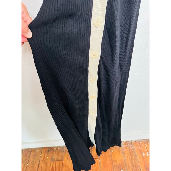 SANDRO Black White Ribbed Knit Beige Button Placket Gabriel Maxi Dress Size 38 - Picture 12 of 16